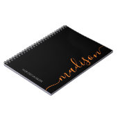 Modern Black Orange Name Monogram Initial Notebook Notizblock (Linke Seite)