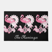 Modern Black Paisley Pink Flamingo Fußmatte (Vorderseite)