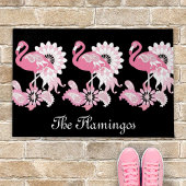 Modern Black Paisley Pink Flamingo Fußmatte