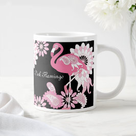 Modern Black Paisley Pink Flamingo Jumbo-Tasse