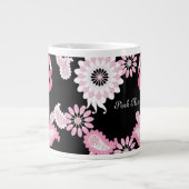 Modern Black Paisley Pink Flamingo Jumbo-Tasse (Vorderseite)