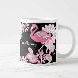 Modern Black Paisley Pink Flamingo Jumbo-Tasse