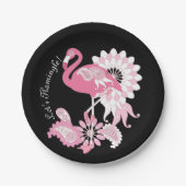 Modern Black Paisley Pink Flamingo Pappteller (Vorderseite)