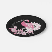 Modern Black Paisley Pink Flamingo Pappteller (Schrägansicht)