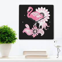 Modern Black Paisley Pink Flamingo