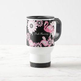 Modern Black Paisley Pink Flamingo Reisebecher