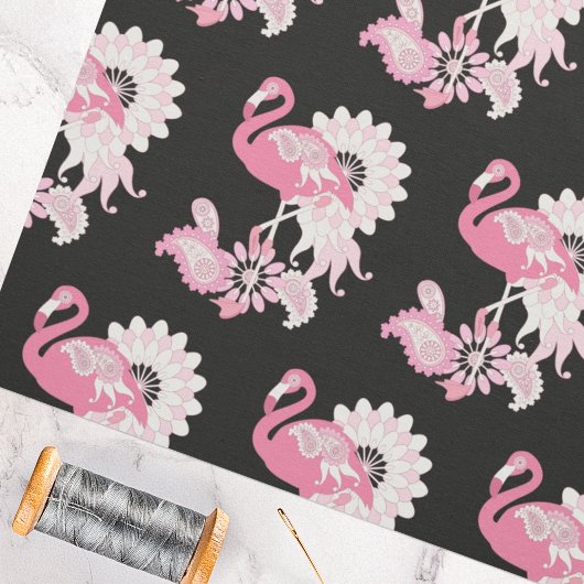 Modern Black Paisley Pink Flamingo Stoff