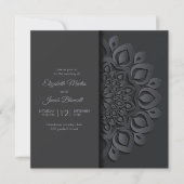 Modern Black Paper cut Mandala Peekaboo Wedding Einladung (Vorderseite)