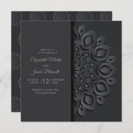 Modern Black Paper cut Mandala Peekaboo Wedding Einladung