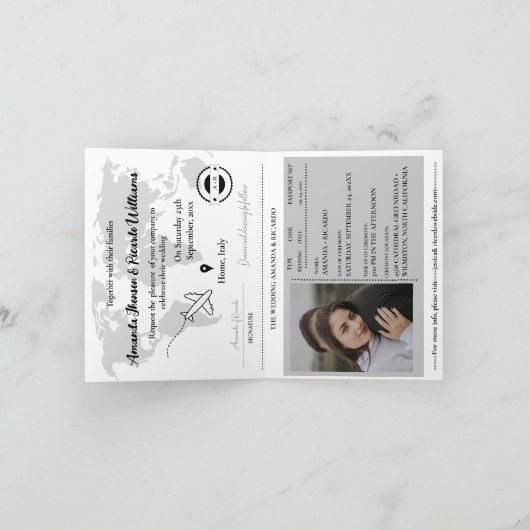 Modern Black Passport Photo Wedding Invitation Einladung (Innenseite)