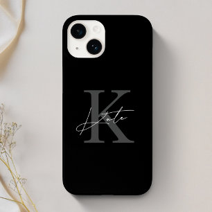 Modern Black Personalisiert Monogram Name Case-Mate iPhone 14 Hülle