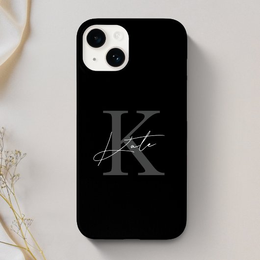 Modern Black Personalisiert Monogram Name Case-Mate iPhone Hülle