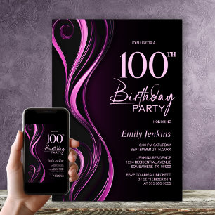 Modern Black Pink 100. Geburtstagsparty Einladung