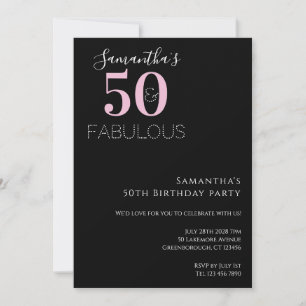Modern Black Pink 50. Geburtstagsparty Einladung