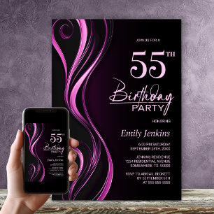Modern Black Pink 55. Geburtstagsparty Einladung
