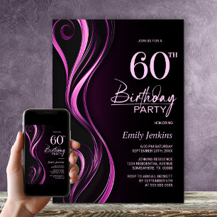 Modern Black Pink 60. Geburtstagsparty Einladung