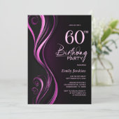 Modern Black Pink 60. Geburtstagsparty Einladung (Stehend Vorderseite)