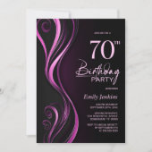 Modern Black Pink 70. Geburtstagsparty Einladung (Vorderseite)