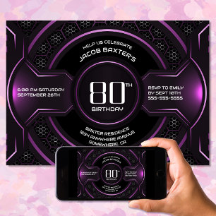 Modern Black Pink 80. Geburtstagsparty Einladung