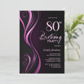 Modern Black Pink 80. Geburtstagsparty Einladung (Stehend Vorderseite)