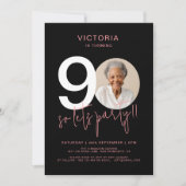 Modern Black Pink 90. Geburtstag Einladung (Vorderseite)