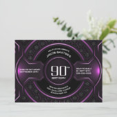 Modern Black Pink 90. Geburtstagsparty Einladung (Stehend Vorderseite)
