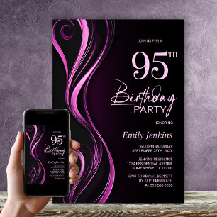 Modern Black Pink 95. Geburtstagsparty Einladung