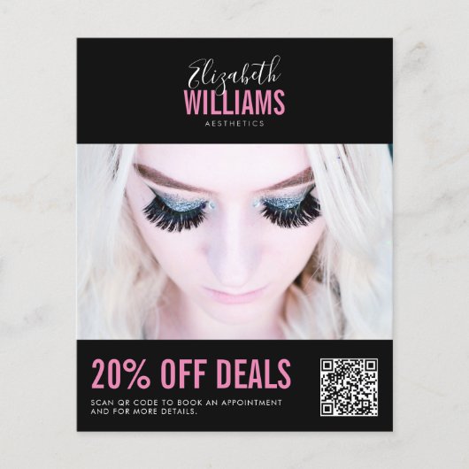 Modern Black Pink Beauty Salon Promo Deals QR Code Flyer (Vorne)