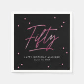 Modern Black Pink Calligraphy 50. Geburtstag Serviette (Vorderseite)