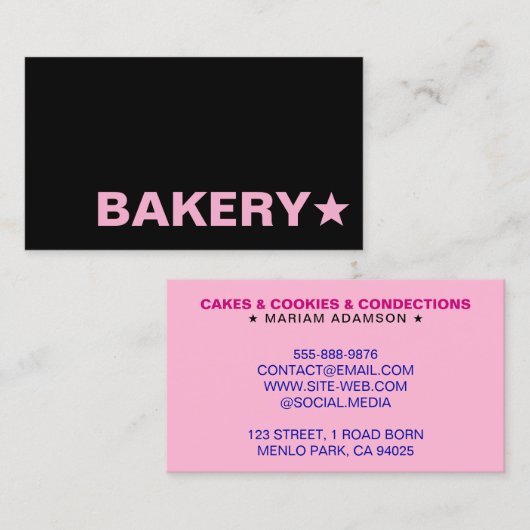 Modern Black & Pink Color | Customizable Bakery Visitenkarte (Vorne/Hinten)