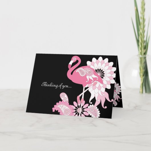 Modern Black Pink Flamingo Denken Sie an Sie Karte (Vorderseite)