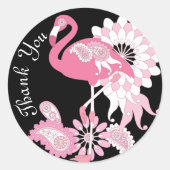 Modern Black Pink Flamingo Vielen Dank Runder Aufkleber (Vorderseite)