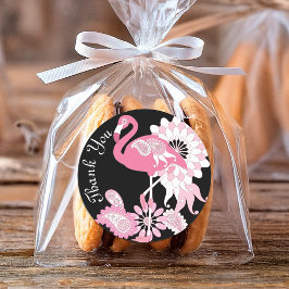 Modern Black Pink Flamingo Vielen Dank Runder Aufkleber
