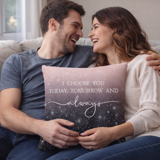 Modern Black & Pink Glitter Sparkles “I Choose You Kissen