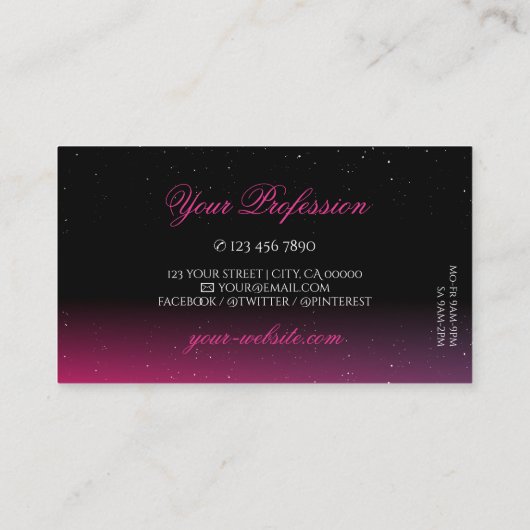 Modern Black Pink Lila Sparkle Diamonds Stilvoll Visitenkarte (Rückseite)