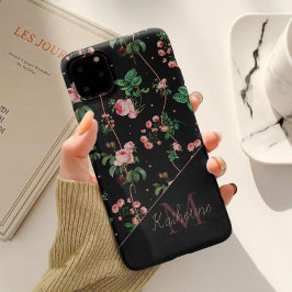 Modern Black Pink Monogram mit Vintagen Florals Case-Mate iPhone 14 Hülle