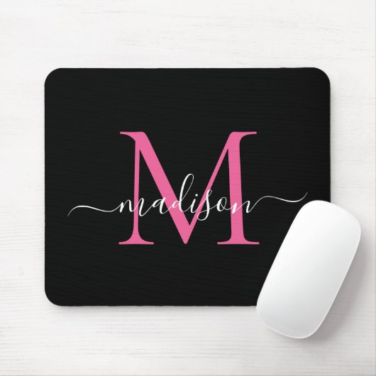 Modern Black Pink Monogram Mousepad (Mit Mouse)