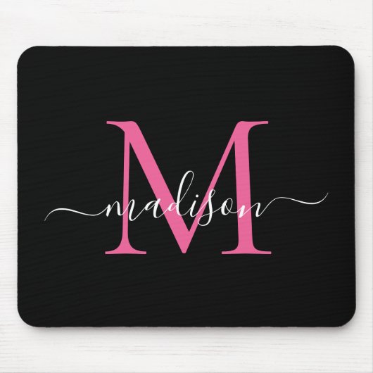Modern Black Pink Monogram Mousepad (Vorne)