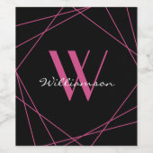 Modern Black Pink Monogram Name Script Geometrisch Weinetikett (Einzelnes Label)