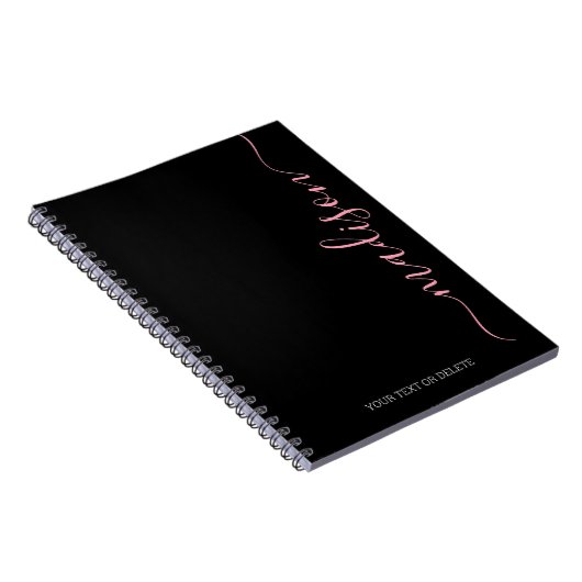 Modern Black Pink Name Monogram Initial Notebook Notizblock (Rechte Seite)