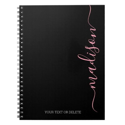 Modern Black Pink Name Monogram Initial Notebook Notizblock (Vorderseite)