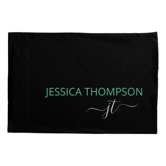 Modern Black Pink Simple Script Monogram Name   Kissenbezug (Rückseite)