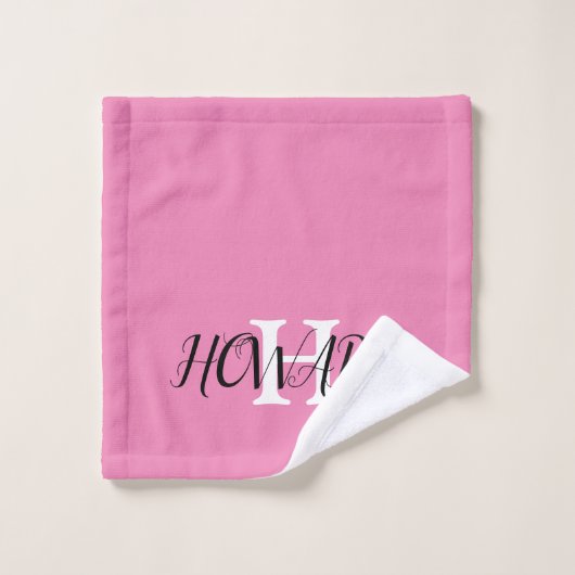 Modern Black Pink White Monogram Name Newlywings Badhandtuch Set (Waschlappen)