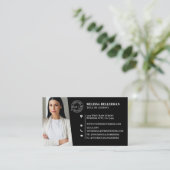 Modern Black Professional QR Code Photo Logo Visitenkarte (Stehend Vorderseite)