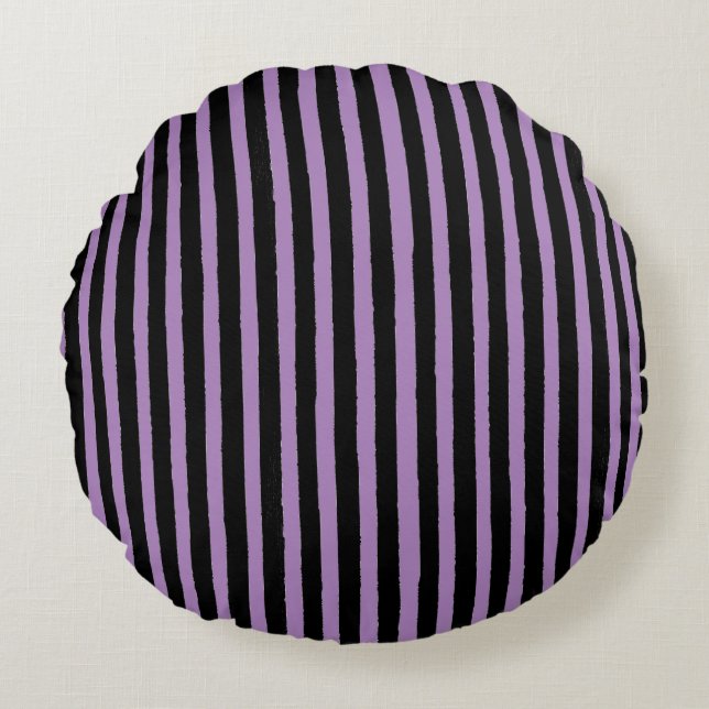 Modern, Black Purple Stripes Rundes Kissen (Vorderseite)