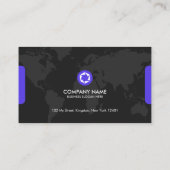 Modern Black & Purple World Map Corporate Visitenkarte (Rückseite)