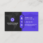 Modern Black & Purple World Map Corporate Visitenkarte (Vorderseite)