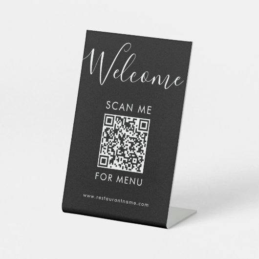 Modern Black QR Code Menu Welcome Scan Me Sockelschild (Vorderseite)