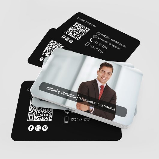 Modern Black QR Code Photo Contact Card Visitenkarte