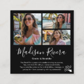 Modern Black QR Code Photo Grid Content Creator Quadratische Visitenkarte (Vorderseite)